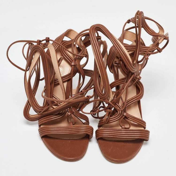 Pre Owned Gianvito Rossi Brown Leather Giza Wrapped Gladiator Sandals Size 36.5