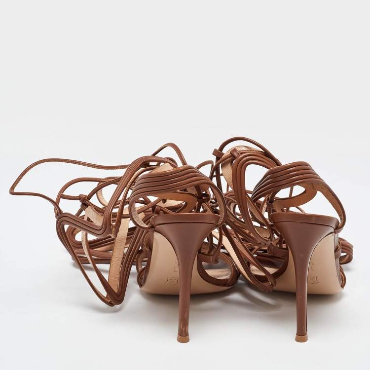 Pre Owned Gianvito Rossi Brown Leather Giza Wrapped Gladiator Sandals Size 36.5