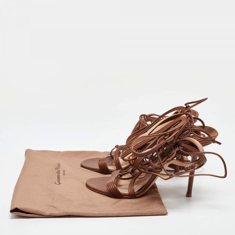 Pre Owned Gianvito Rossi Brown Leather Giza Wrapped Gladiator Sandals Size 36.5