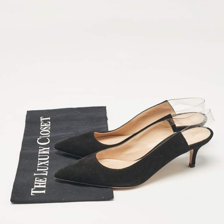 Pre Owned Gianvito Rossi Black Suede and PVC Slingback Pumps Size 37.5