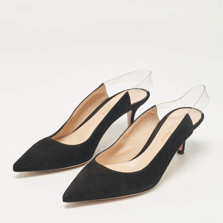 Pre Owned Gianvito Rossi Black Suede and PVC Slingback Pumps Size 37.5