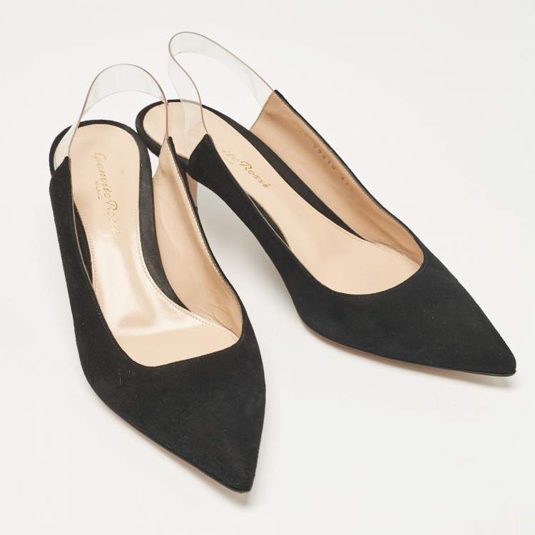 Pre Owned Gianvito Rossi Black Suede and PVC Slingback Pumps Size 37.5