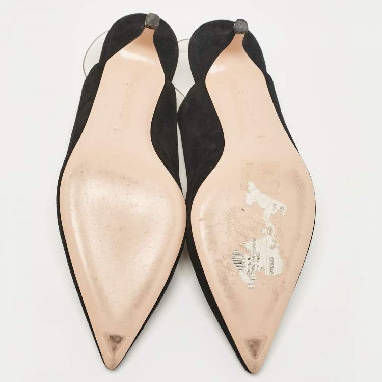 Pre Owned Gianvito Rossi Black Suede and PVC Slingback Pumps Size 37.5