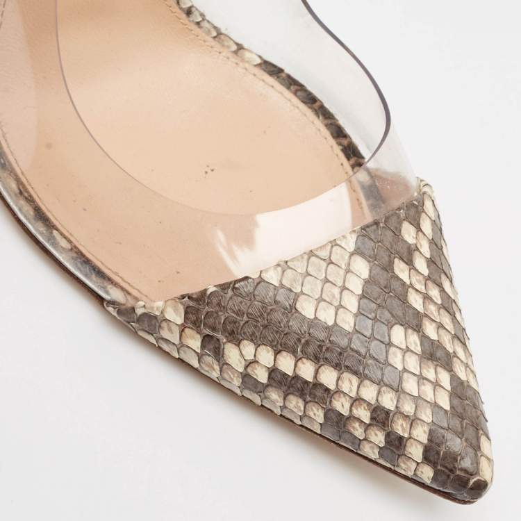 Pre Owned Gianvito Rossi Brown/Beige Python and PVC Plexi Pumps Size 38