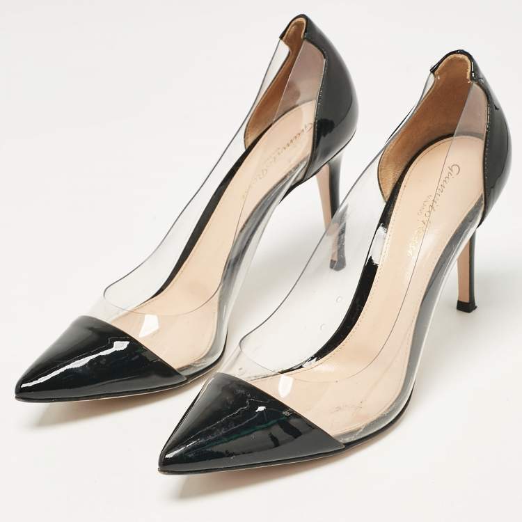 Pre Owned Gianvito Rossi Black Patent Leather and PVC Plexi Pumps 37.5
