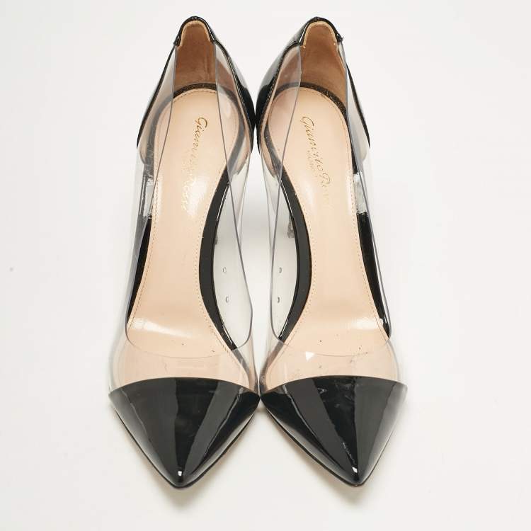 Pre Owned Gianvito Rossi Black Patent Leather and PVC Plexi Pumps 37.5