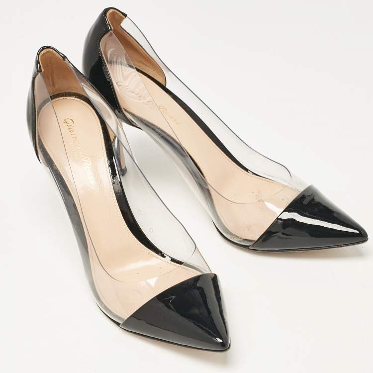 Pre Owned Gianvito Rossi Black Patent Leather and PVC Plexi Pumps 37.5