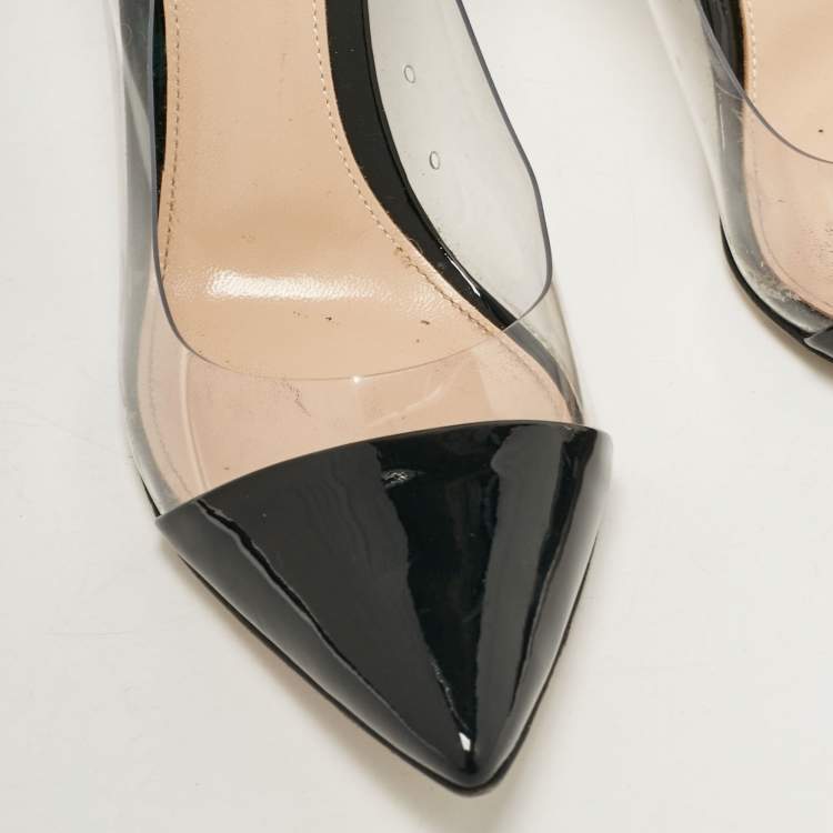 Pre Owned Gianvito Rossi Black Patent Leather and PVC Plexi Pumps 37.5