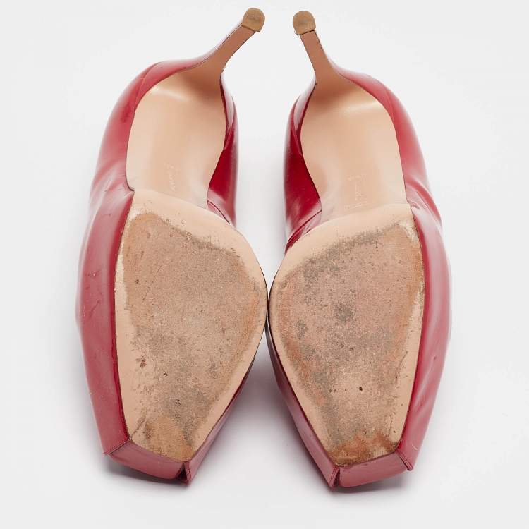 Pre Owned Gianvito Rossi Red Patent Leather Peep Toe Pumps Size 39.5
