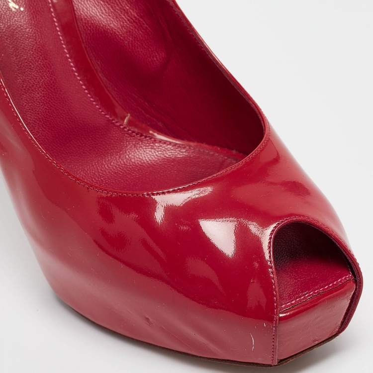 Pre Owned Gianvito Rossi Red Patent Leather Peep Toe Pumps Size 39.5