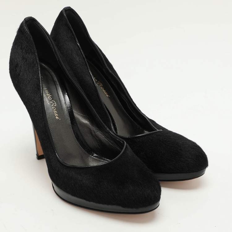 Pre Owned Gianvito Rossi Black Calf Hair and Patent Leather Pumps Size 38.5