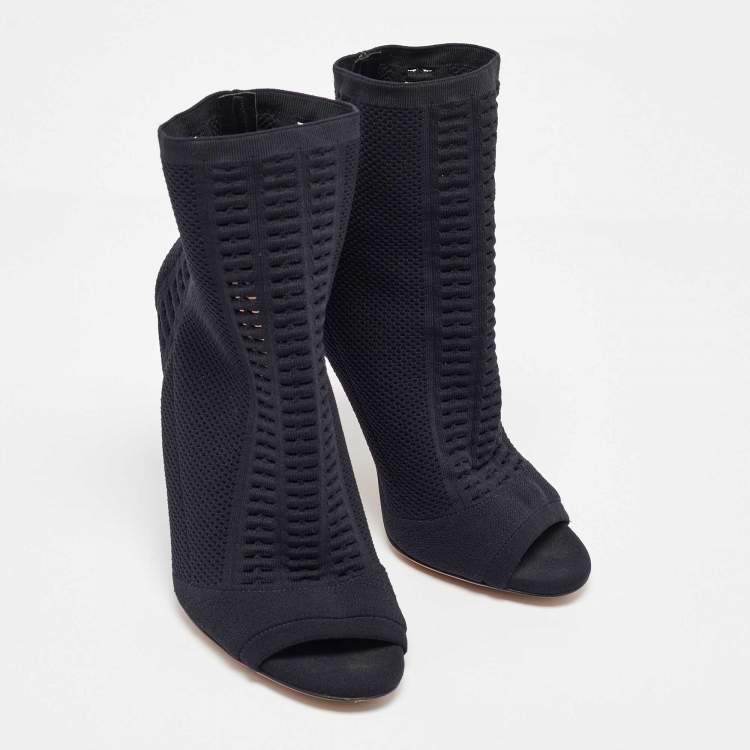 Pre Owned Gianvito Rossi Black Knit Fabric Vires Open Toe Ankle Booties Size 37.5