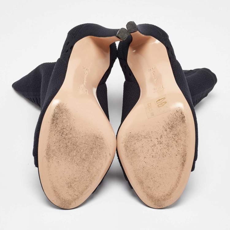Pre Owned Gianvito Rossi Black Knit Fabric Vires Open Toe Ankle Booties Size 37.5