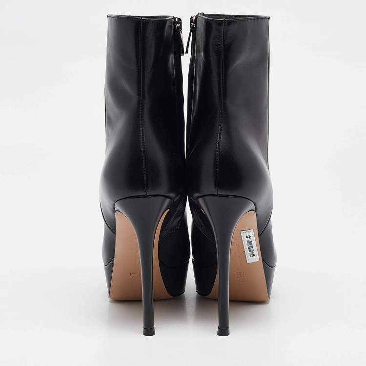 Pre Owned Gianvito Rossi Black Leather Ankle Length Boots Size 38