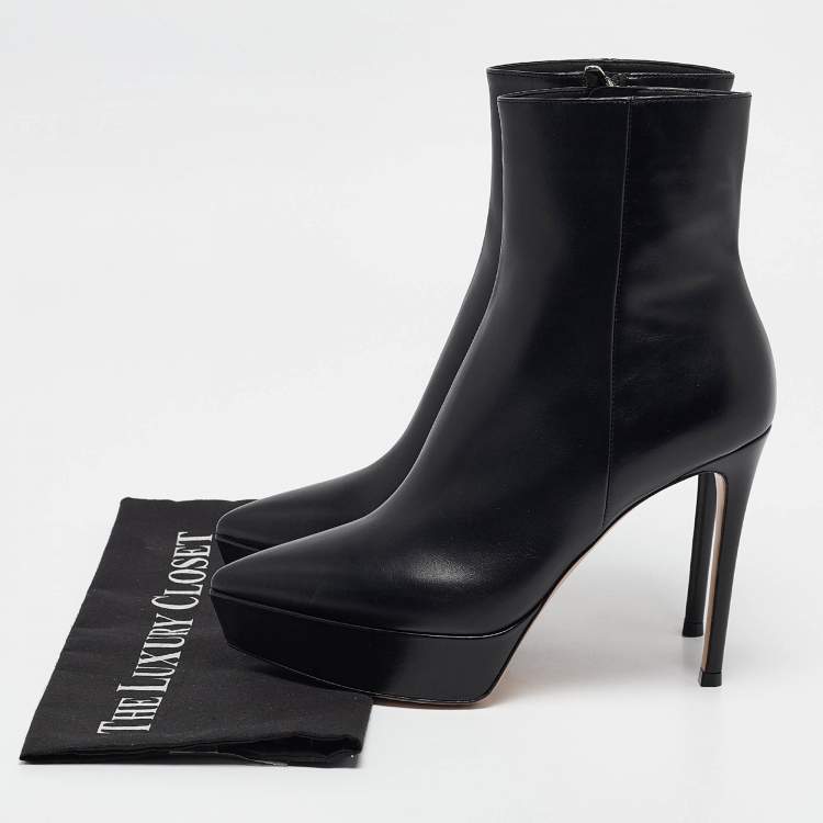 Pre Owned Gianvito Rossi Black Leather Ankle Length Boots Size 38