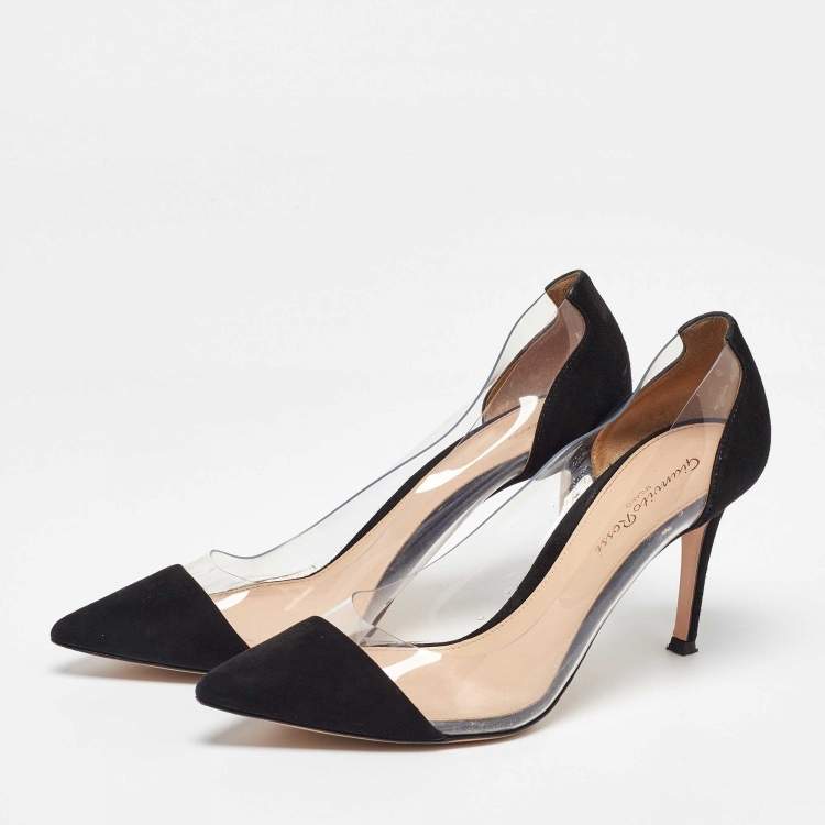 Pre Owned Gianvito Rossi Black PVC and Suede Plexi Pointed Toe Pumps Size 37.5