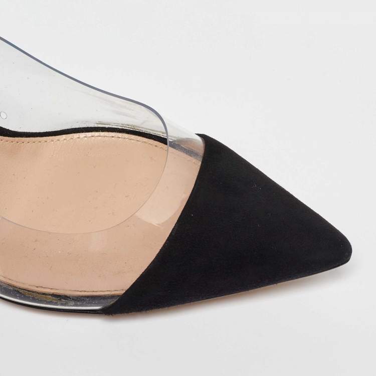 Pre Owned Gianvito Rossi Black PVC and Suede Plexi Pointed Toe Pumps Size 37.5