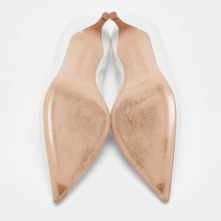 Pre Owned Gianvito Rossi White Leather Pointed Toe Pumps Size 38.5