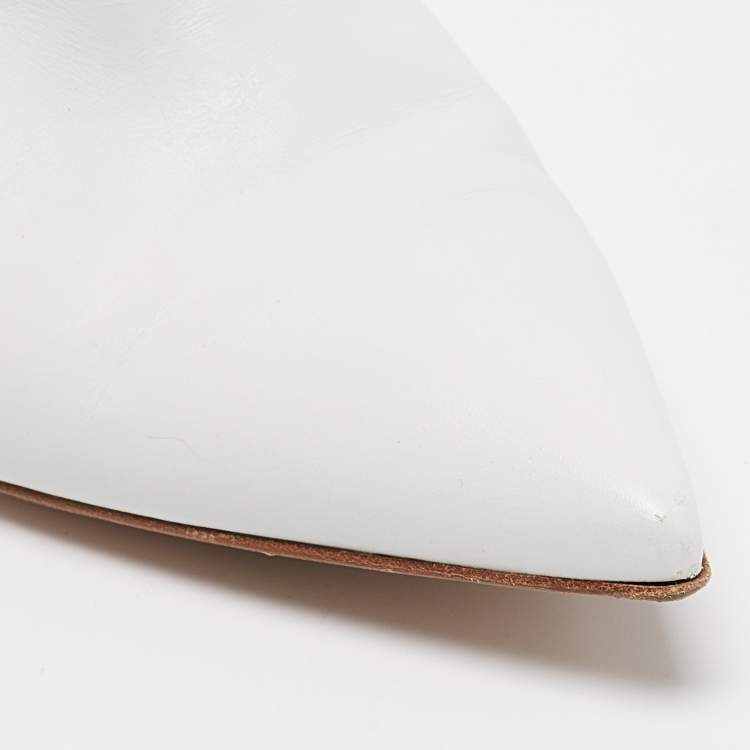 Pre Owned Gianvito Rossi White Leather Pointed Toe Pumps Size 38.5