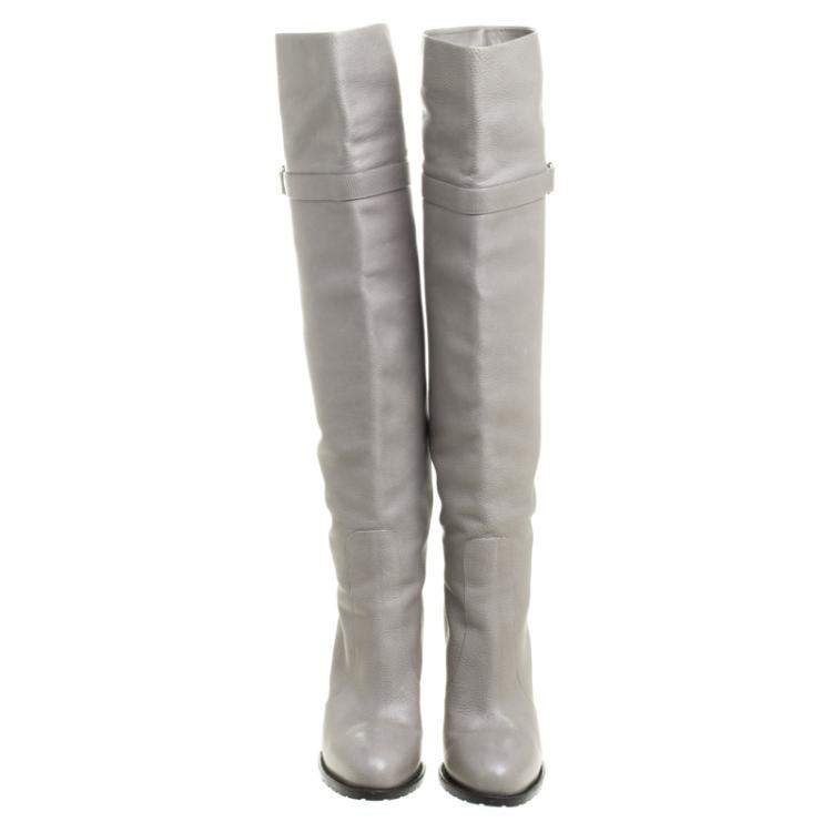 Pre Owned Gianvito Rossi Grey Leather Knee High Boots Size 38