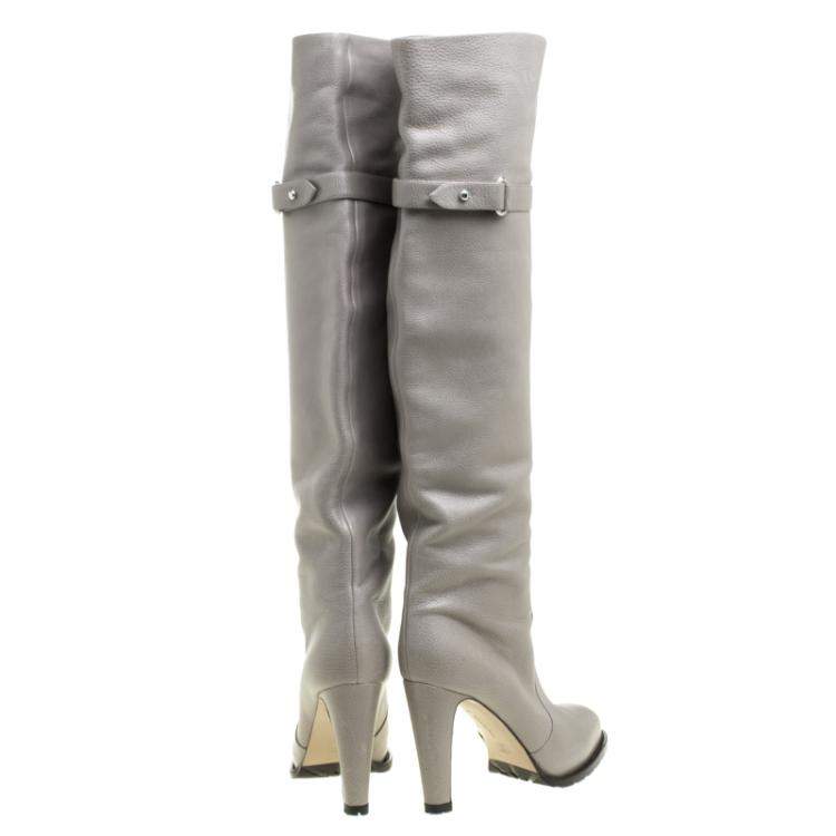 Pre Owned Gianvito Rossi Grey Leather Knee High Boots Size 38
