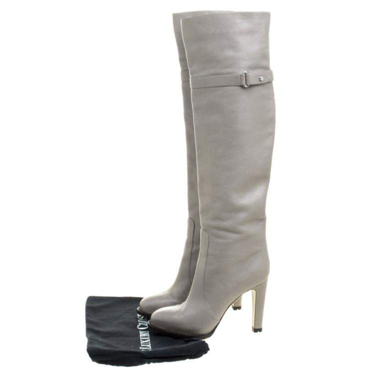 Pre Owned Gianvito Rossi Grey Leather Knee High Boots Size 38
