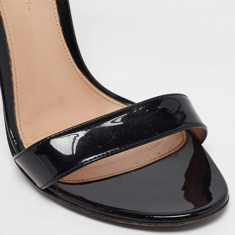 Pre Owned Gianvito Rossi Black Patent Leather Portofino Ankle Strap Sandals Size 36