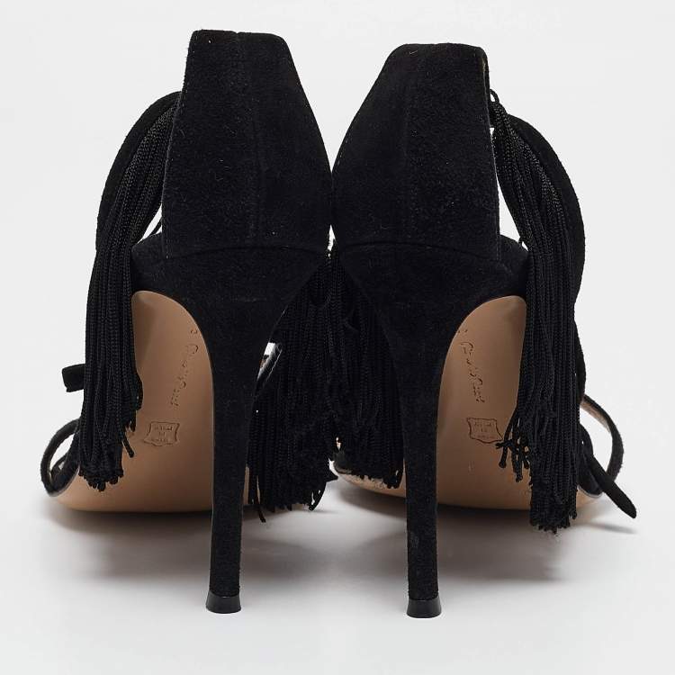 Pre Owned Gianvito Rossi Black Suede Olivia Ankle Strap Sandals Size 40