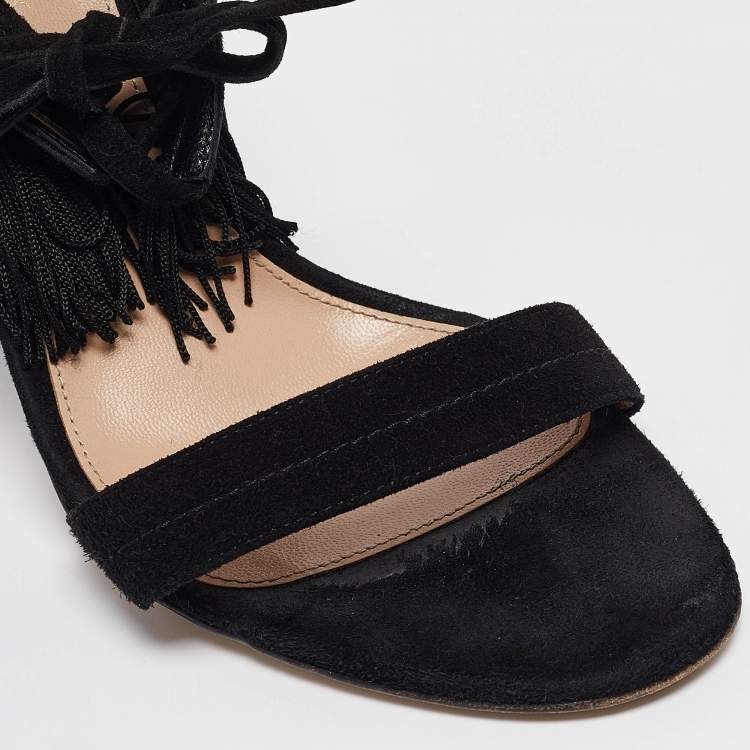 Pre Owned Gianvito Rossi Black Suede Olivia Ankle Strap Sandals Size 40