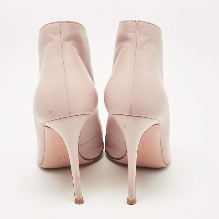 Pre Owned Gianvito Rossi Pink Leather Vamp Booties Size 37