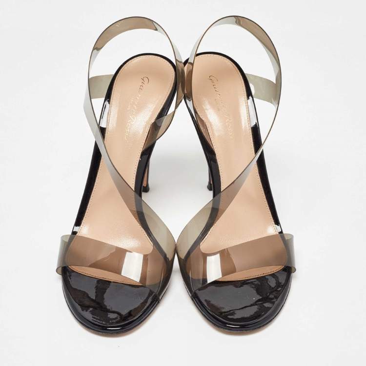 Pre Owned Gianvito Rossi Black PVC Metropolis Slingback Sandals Size 40