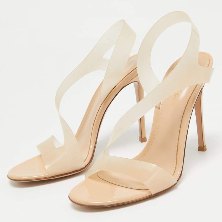 Pre Owned Gianvito Rossi Beige PVC Metropolis Slingback Sandals Size 38