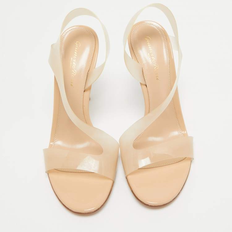 Pre Owned Gianvito Rossi Beige PVC Metropolis Slingback Sandals Size 38