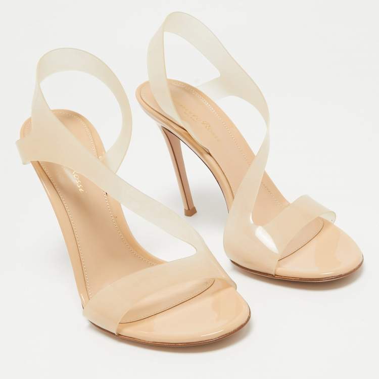 Pre Owned Gianvito Rossi Beige PVC Metropolis Slingback Sandals Size 38