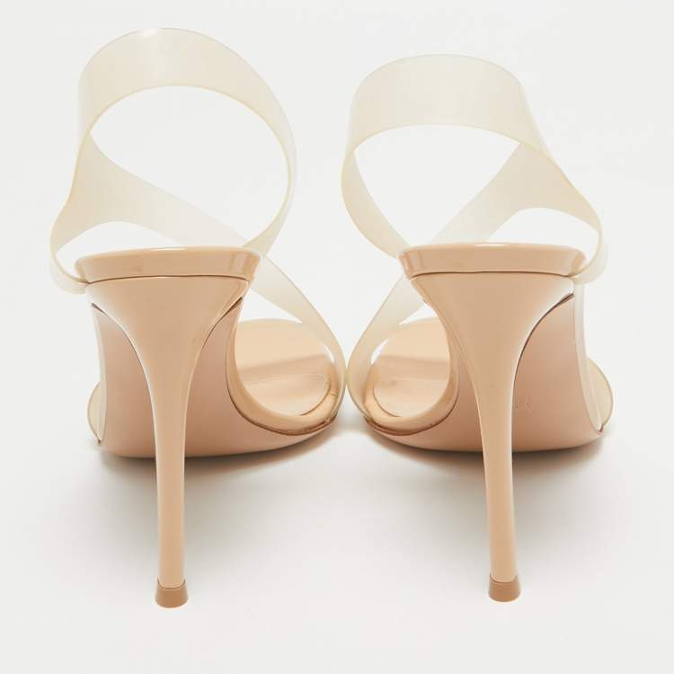 Pre Owned Gianvito Rossi Beige PVC Metropolis Slingback Sandals Size 38