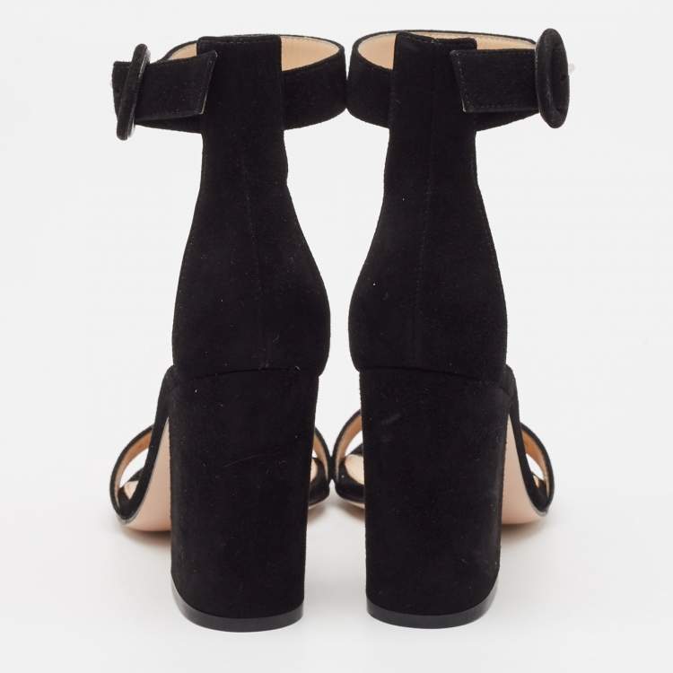 Pre Owned Gianvito Rossi Black Suede Versilia Sandals Size 34.5