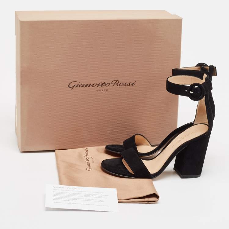 Pre Owned Gianvito Rossi Black Suede Versilia Sandals Size 34.5
