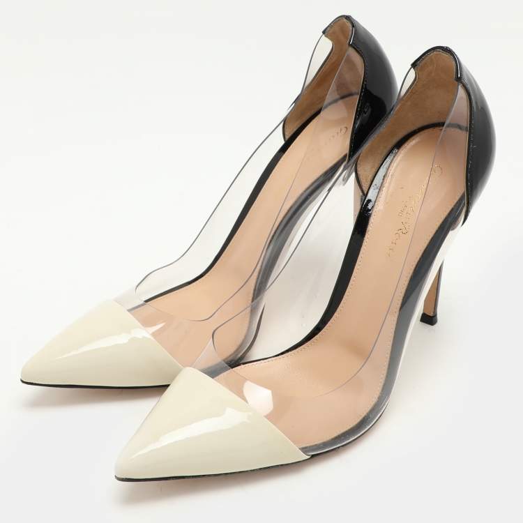 Pre Owned Gianvito Rossi Cream/Black Patent Leather and PVC Plexi Pumps Size 40