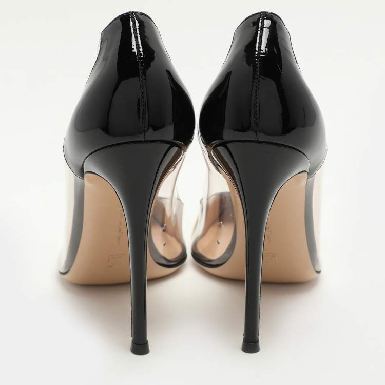 Pre Owned Gianvito Rossi Cream/Black Patent Leather and PVC Plexi Pumps Size 40