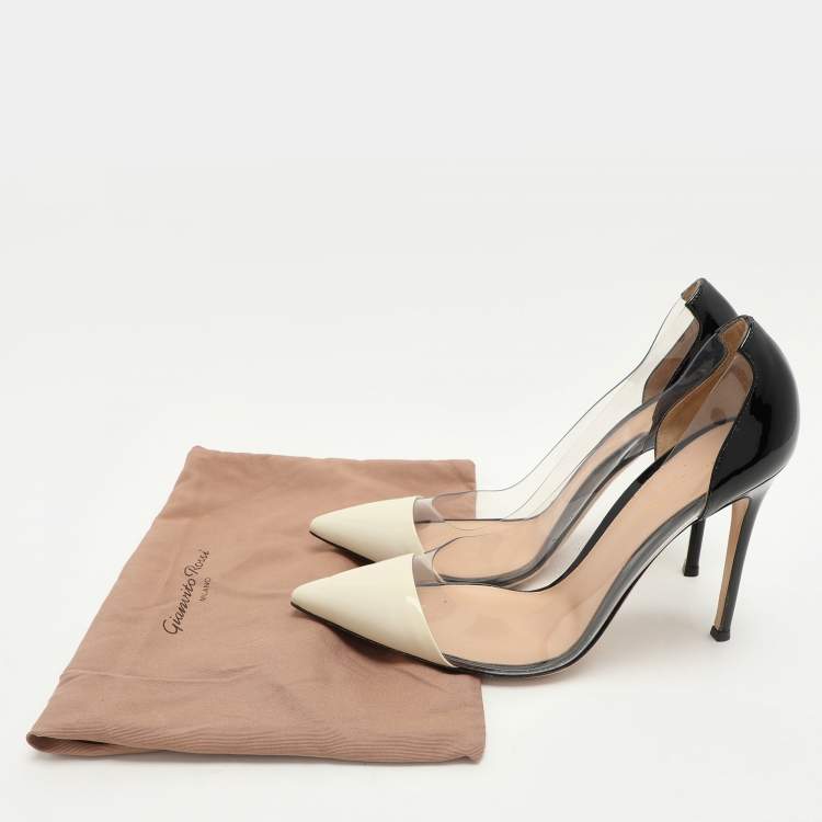 Pre Owned Gianvito Rossi Cream/Black Patent Leather and PVC Plexi Pumps Size 40