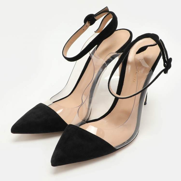 Pre Owned Gianvito Rossi Black PVC and Suede Anise Ankle Strap Pumps Size 40