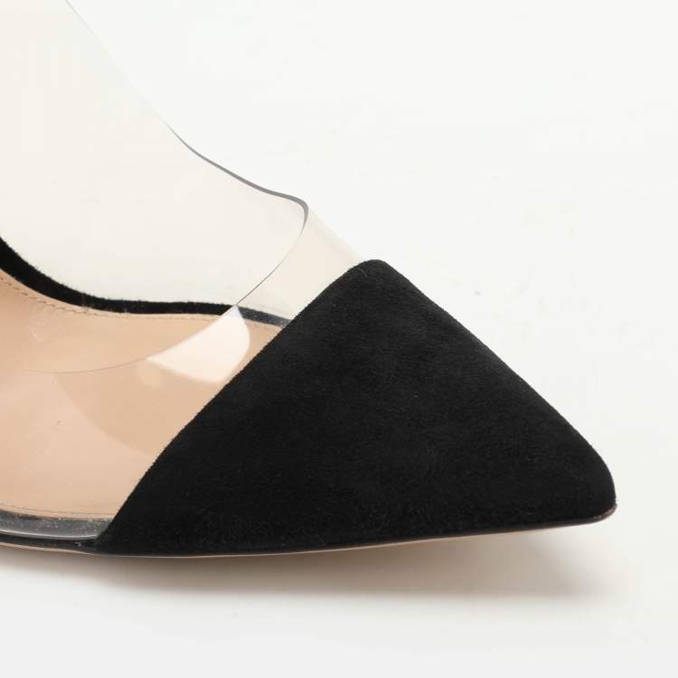 Pre Owned Gianvito Rossi Black PVC and Suede Anise Ankle Strap Pumps Size 40