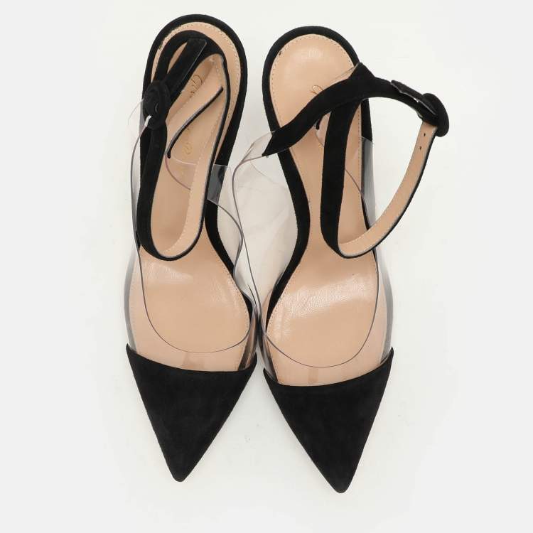 Pre Owned Gianvito Rossi Black PVC and Suede Anise Ankle Strap Pumps Size 40