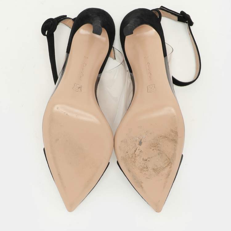 Pre Owned Gianvito Rossi Black PVC and Suede Anise Ankle Strap Pumps Size 40
