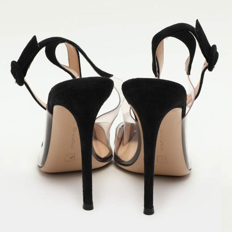 Pre Owned Gianvito Rossi Black PVC and Suede Anise Ankle Strap Pumps Size 40