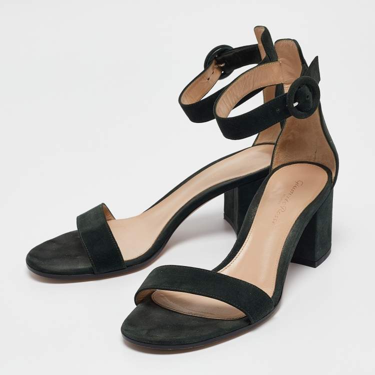 Pre Owned Gianvito Rossi Dark Green Suede Versilia Sandals Size 38