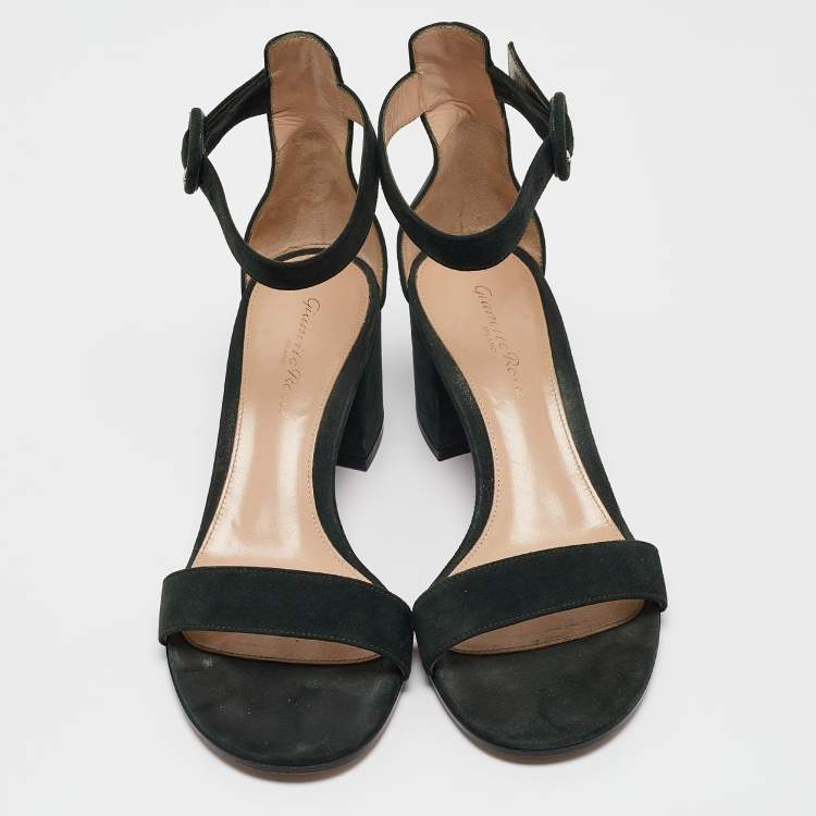 Pre Owned Gianvito Rossi Dark Green Suede Versilia Sandals Size 38