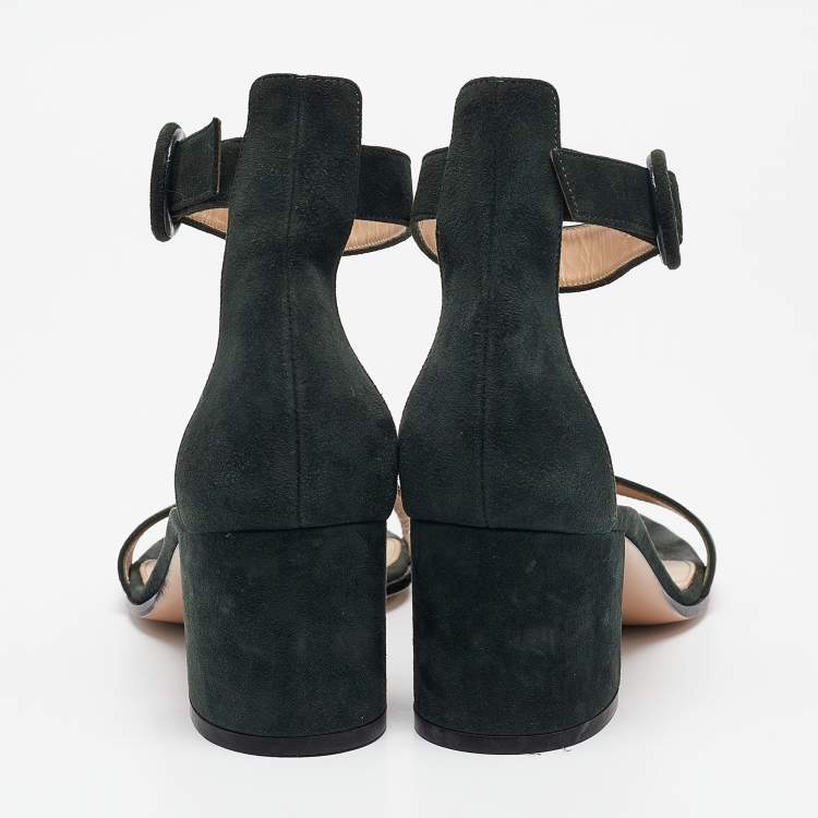 Pre Owned Gianvito Rossi Dark Green Suede Versilia Sandals Size 38