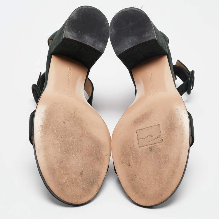 Pre Owned Gianvito Rossi Dark Green Suede Versilia Sandals Size 38