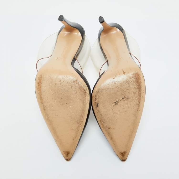 Pre Owned Gianvito Rossi Black Leather and PVC Plexi Pointed Toe Mules Size 41